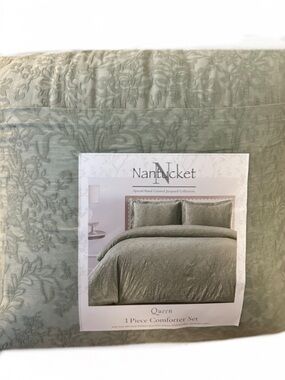 Nantucket Jacquard Green Stone Washed Cotton Queen Comforter Set 90”x90”